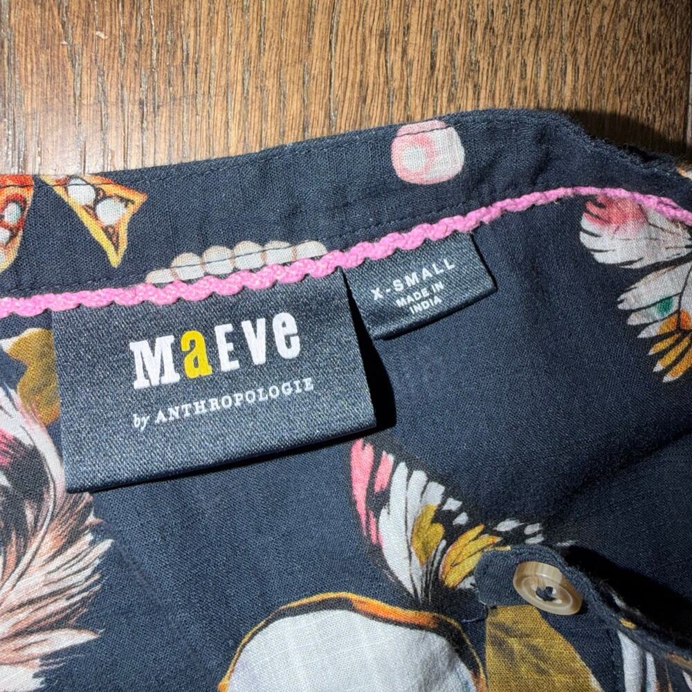 Maeve Anthropologie Floral Navy Blue Blouse Shirt Sz XS - Picture 6 of 6